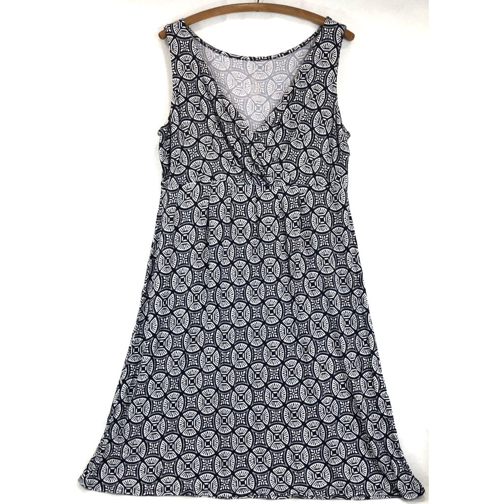 St John's Bay Navy Blue & White Print Stretch Knit Tank Dress Size Petite XL